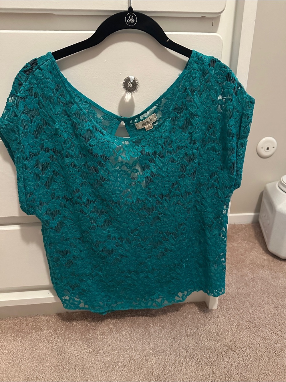 aerie Teal Lace Short Sleeve Scoop Neck Top